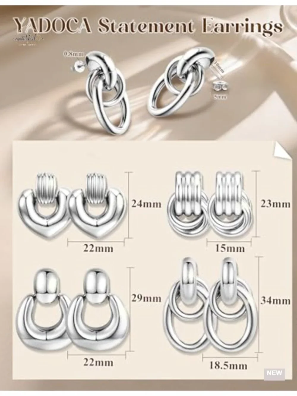 Chunky Knot Dangle Earrings 4 Pair Set Hypoallergenic Silver Plated